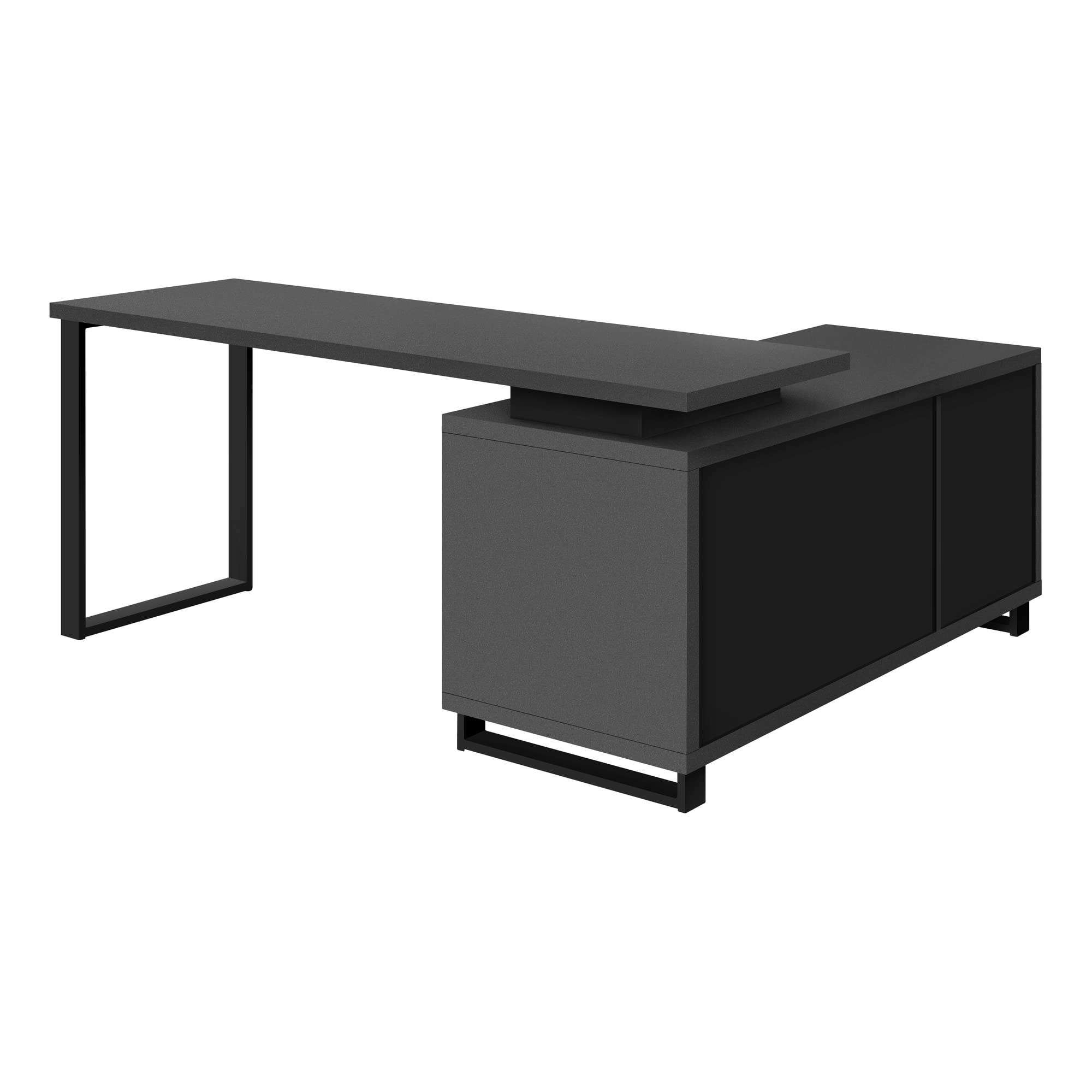 Monarch Specialties 7715 Computer Desk, Home Office, Corner, Storage Drawers, Shape, Work, Laptop, Metal, Laminate, Contemporary, Desk-72 L Modern Grey Black Executive, 72' L x 60' W x 31.25' H