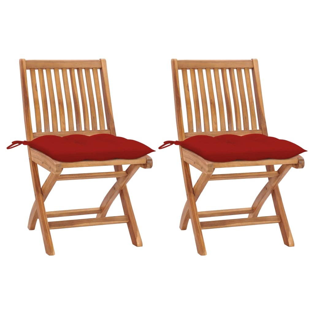 vidaXL Folding Patio Chairs with Cushions - 4 pcs - Solid Teak Wood - Weather-Resistant Outdoor Furniture - Versatile Design for Homes, Offices, Bars, Cafes