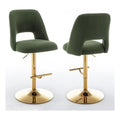 Best Quality Furniture Adjustable Textured Green Fabric Barstools With Gold Chrome Base (Set Of 2)