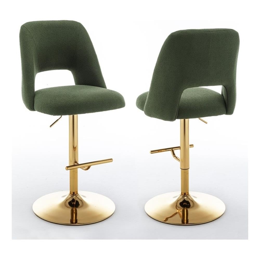 Best Quality Furniture Adjustable Textured Green Fabric Barstools With Gold Chrome Base (Set Of 2)