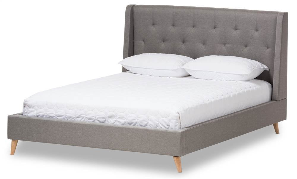 Baxton Studio Adelaide Retro Modern Light Grey Fabric Upholstered Queen Size Platform Bed