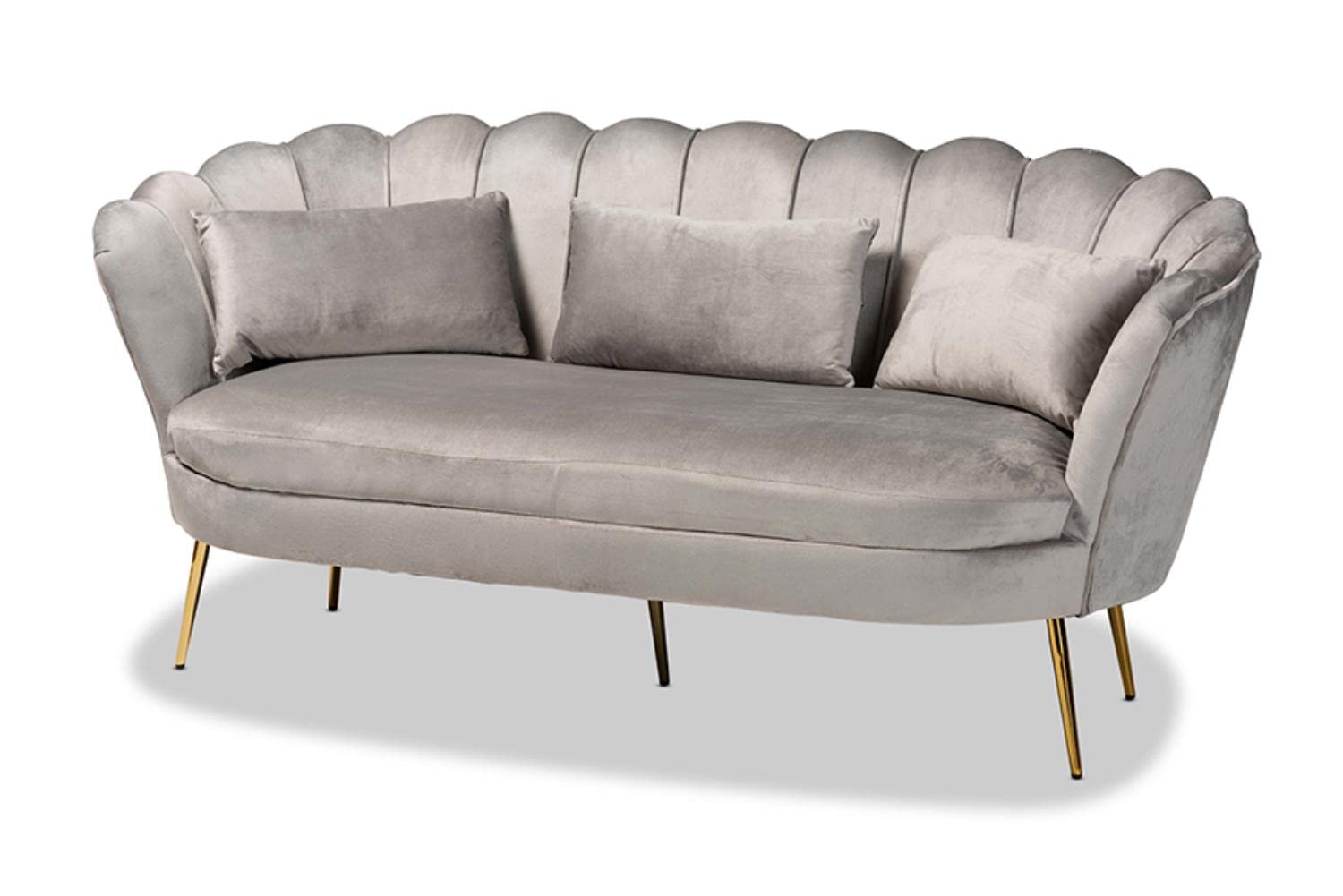 Baxton Studio Genia Contemporary Glam and Luxe Grey Velvet Fabric Upholstered and Gold Metal Sofa