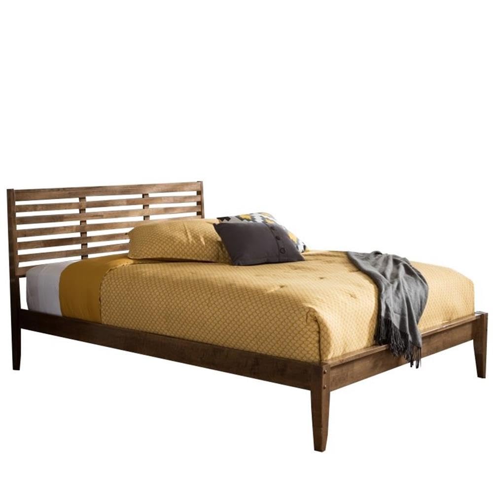 Baxton Studio Daylan Mid-Century Modern Solid Walnut Wood Slatted Queen Size Platform Bed