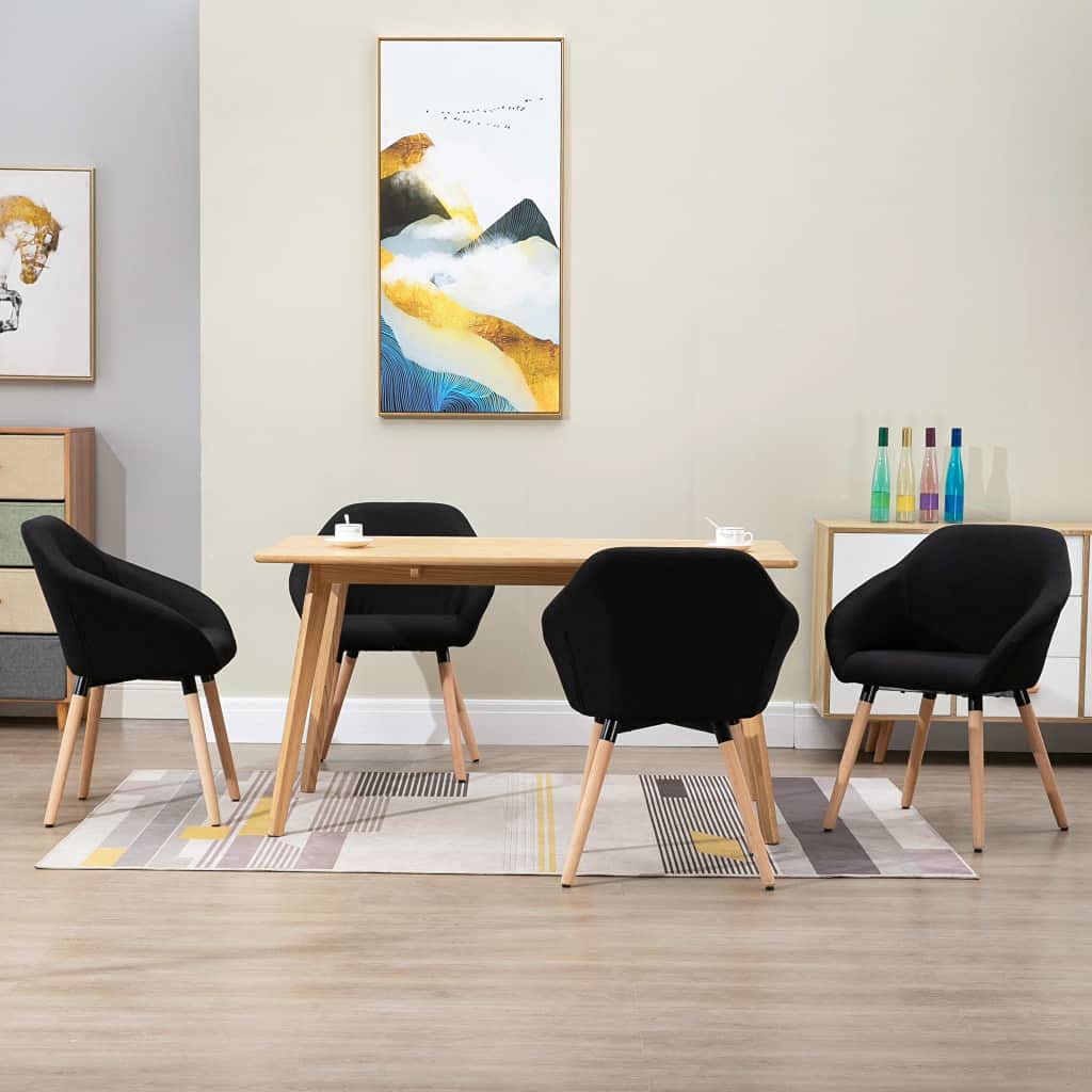 vidaXL Set of 4 Dining Chairs with Armrests - Comfortable Seating Enhanced with Foam Padding - Solid Wood and Black Fabric Design - Ideal for Dining Room and Living Room