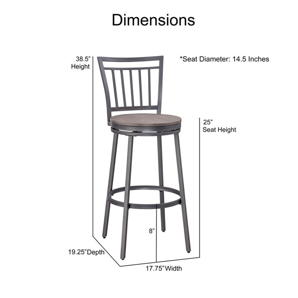 American Woodcrafters Talia Gray Metal Swivel 25-inch Seat Height Bar Stool