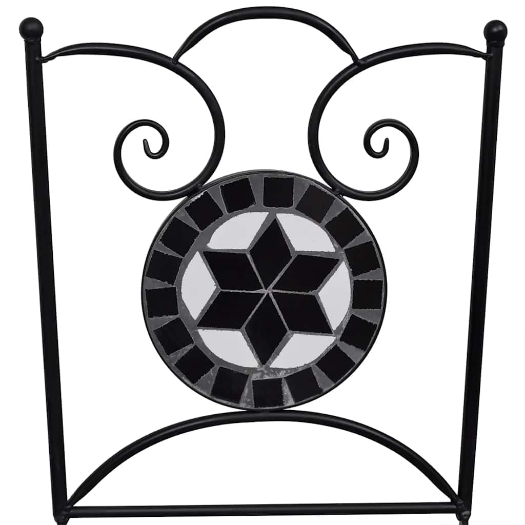 vidaXL Set of 2 Mosaic Bistro Chairs - Ceramic Black and White Design - Powder Coated Iron Frame - Waterproof - Garden/Patio/Balcony Furniture.