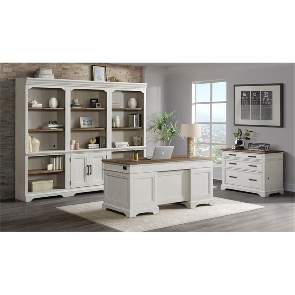 Intercon Drake Home Office 76" Wide Bunching Bookcase with 3 Shelves, Rustic White & French Oak
