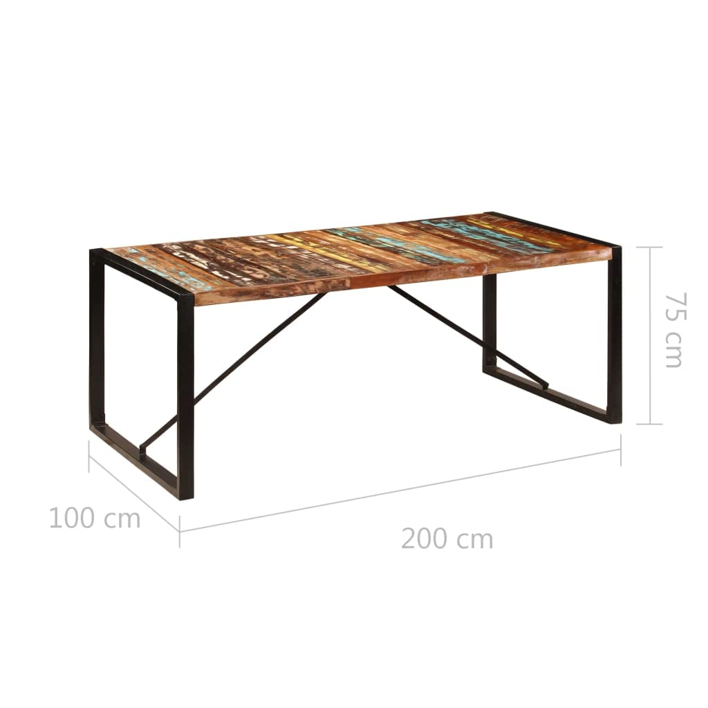vidaXL Solid Reclaimed Wood Dining Table - Rustic Charm, Handmade, Weather-Resistant, Powder-Coated Steel Legs, Multi-Colored