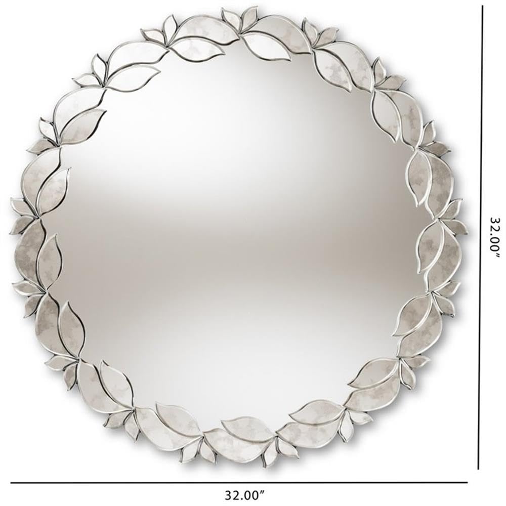 Baxton Studio Luiza Modern and Contemporary Silver Finished Round Petal Leaf Accent Wall Mirror