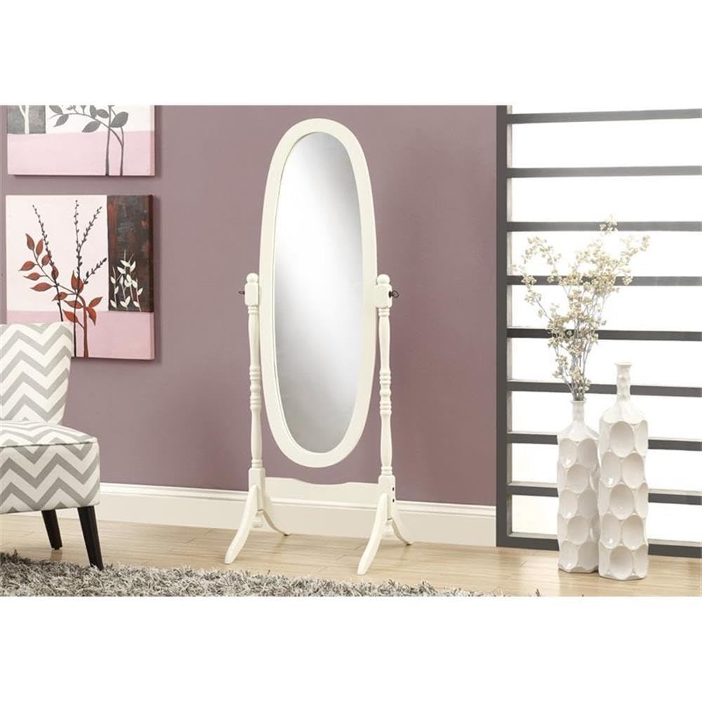 Monarch Solid Wood Oval Cheval Mirror, Antique White
