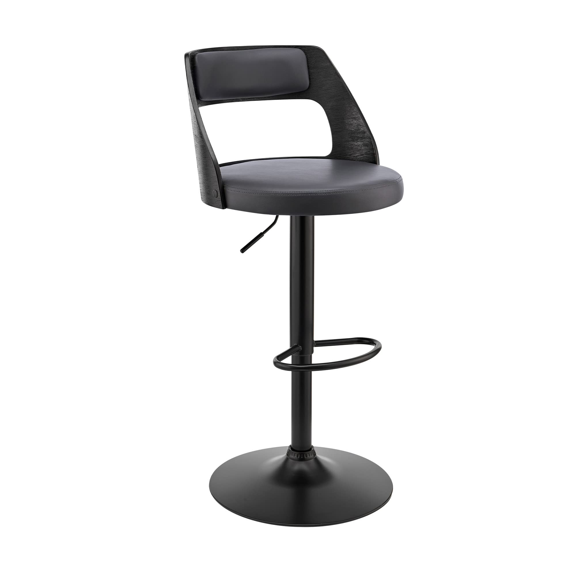 HomeRoots Poplar bentwood/Metal/Faux Leather/Foam Gray Upholstered Black Base Adjustable Swivel Bar Stool