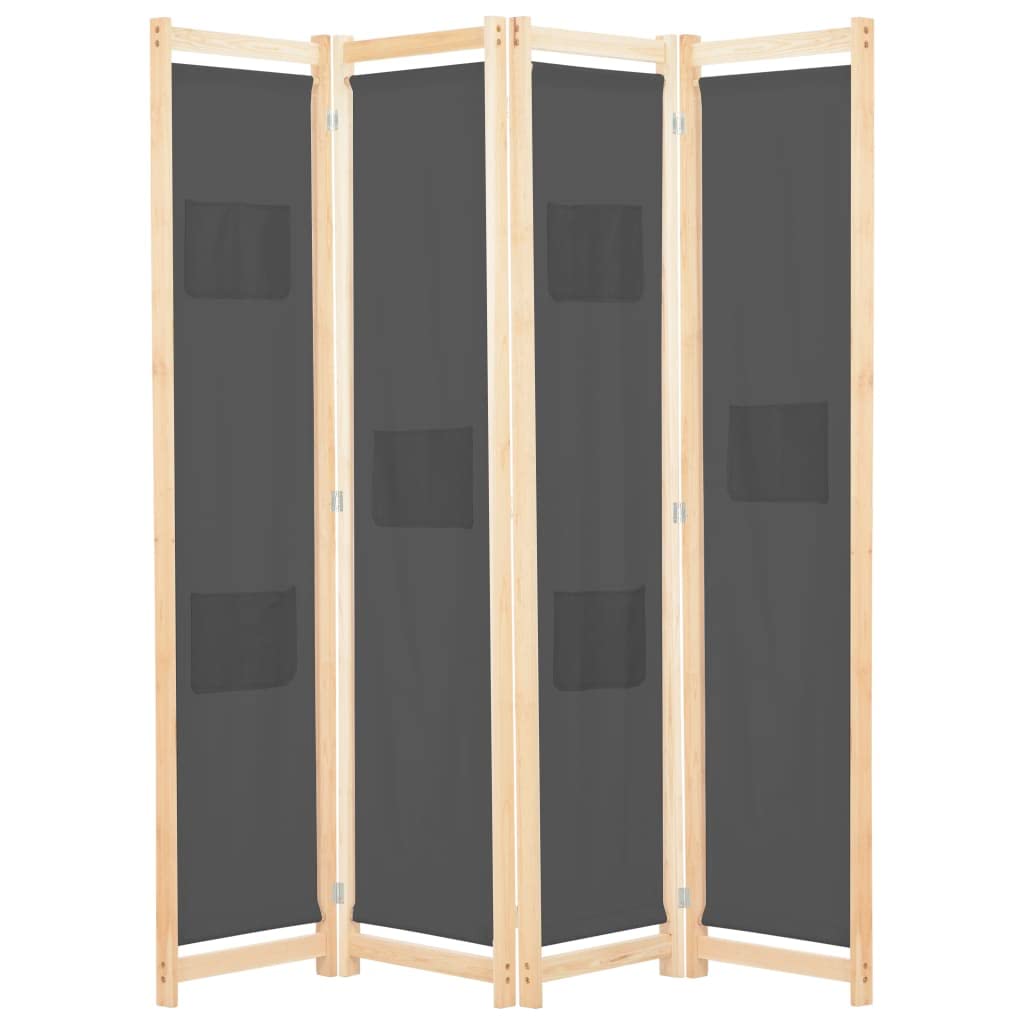 vidaXL Room Divider, 4 Panel Folding Room Divider Privacy Screen, Freestanding Divider Screen for Home Living Room Office, Gray Fabric
