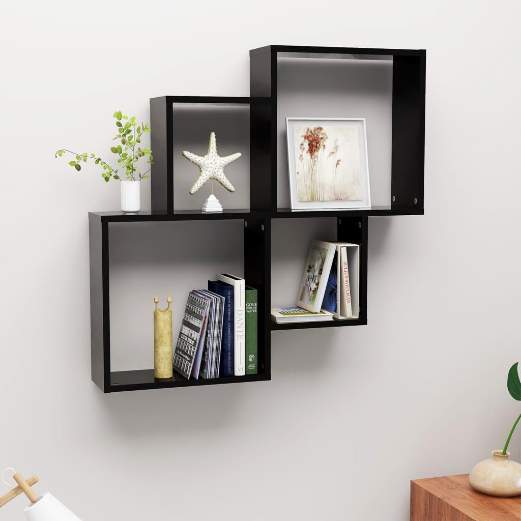 Wall Cube Shelf High Gloss Black 80X15X78.5 Cm Engineered Wood