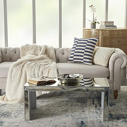 HomeRoots 100% Cotton Navy Blue and Ivory Irregular Stripes Throw Pillow