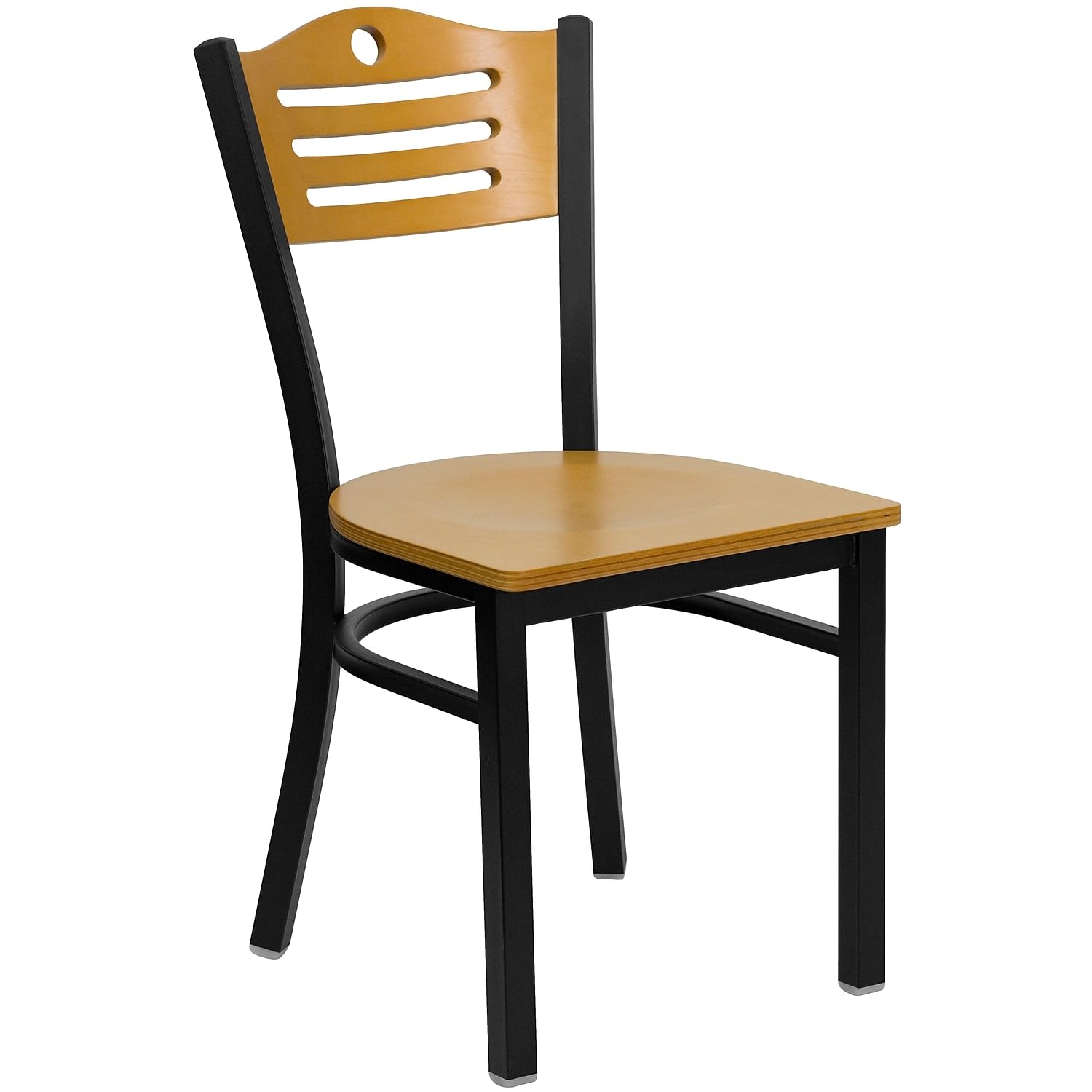 Flash Furniture HERCULES Series Black Slat Back Metal Restaurant Chair - Natural Wood Back & Seat