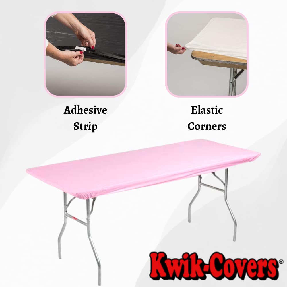 Kwik-Covers 5 Pack Of Rectangular Plastic Table Covers Bundle - 70 Paper Napkins Included - For 6' Foot Or 8' Foot Tables - (Table Not Included) (Pink, 30' X 96' (8' Foot Table))