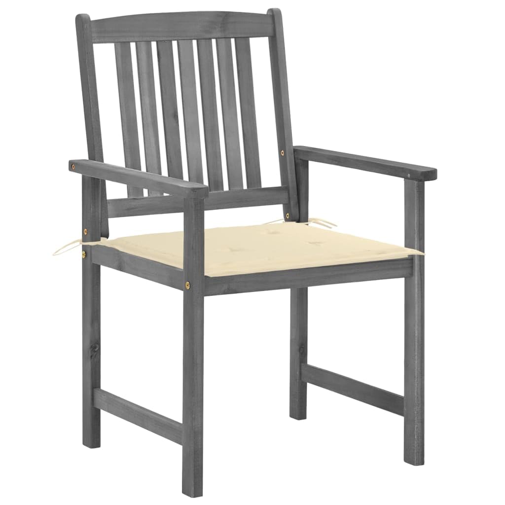 vidaXL Patio Chairs with Cream Cushions 4 pcs - Outdoor Furniture for Garden, Lawn or Deck - Solid Acacia Wood with Gray Wash Finish