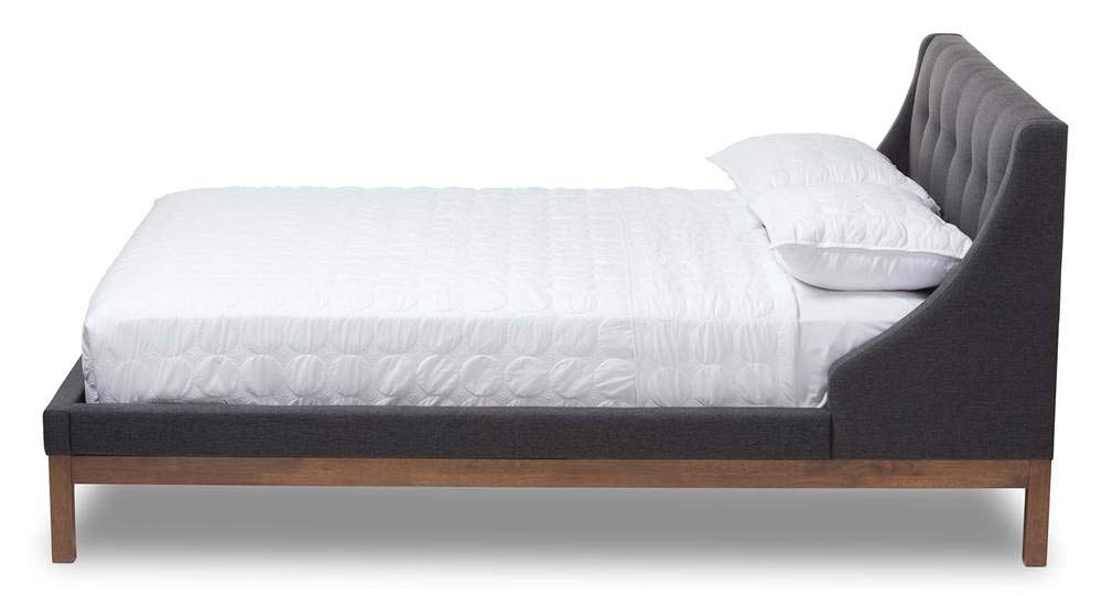 Baxton Studio Louvain Modern and Contemporary Dark Grey Fabric Upholstered Walnut-Finished Full Sized Platform Bed