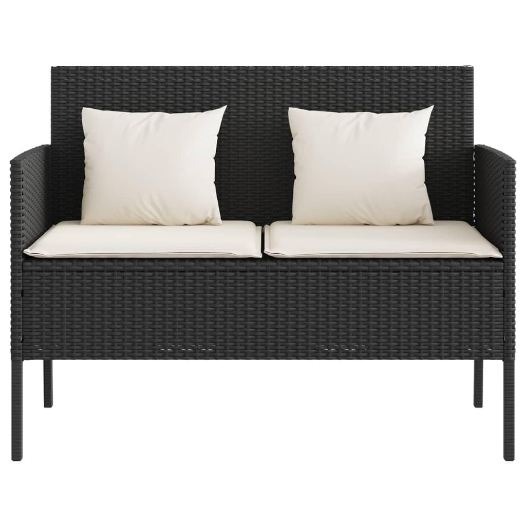 vidaXL Outdoor Poly Rattan Loveseat Bench - Black Patio Seating with Cream Cushions, Under Seat Storage, Powder-Coated Steel Frame, 365770