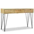 vidaXL Console Table 47.2"x13.8"x29.9", Recycled Solid Teak Console Table with 3 Drawers, Rectangular Table with Wrought Iron Legs, Easy Assembly, Brown