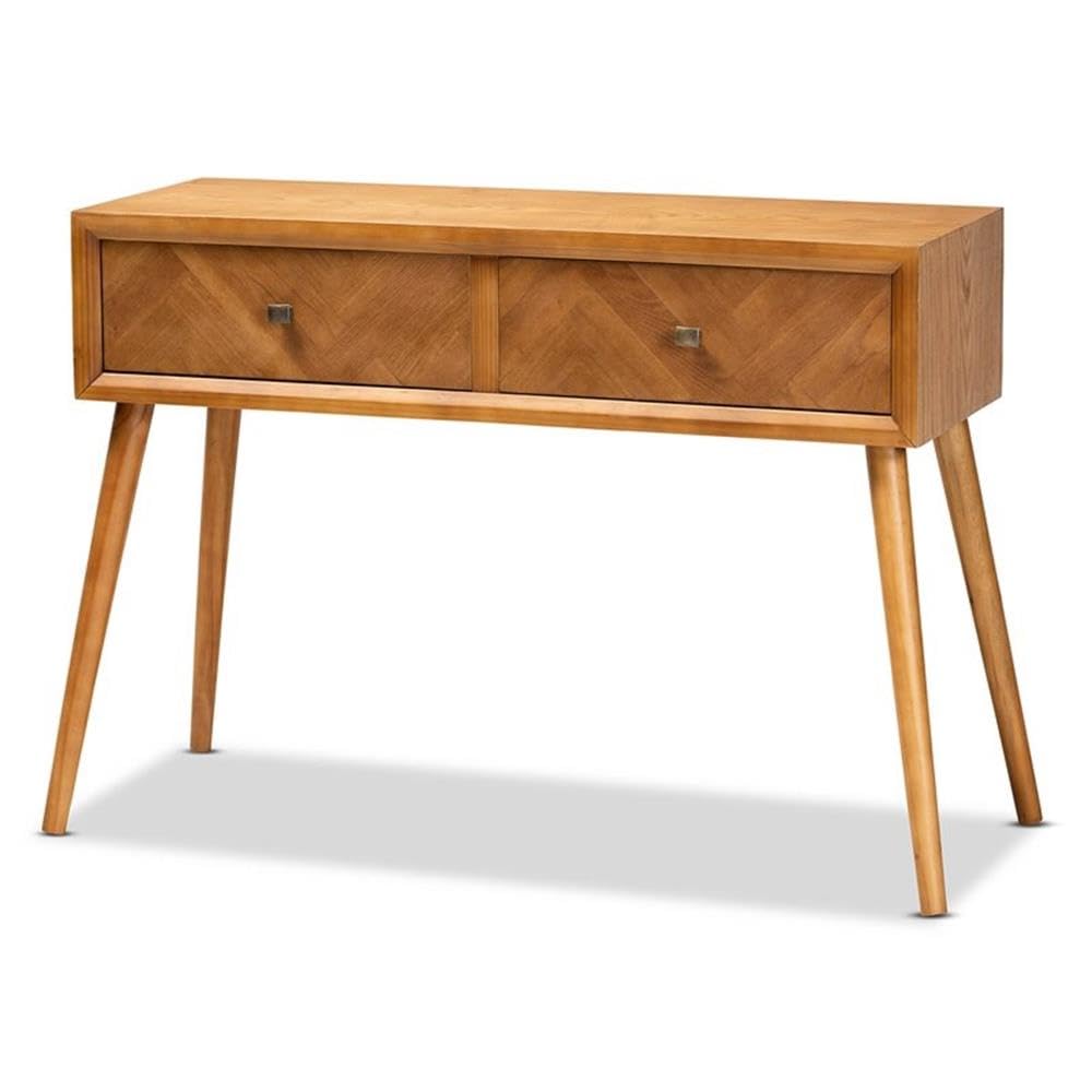 Baxton Studio Mae Mid-Century Modern Natural Brown Finished Wood 2-Drawer Console Table Brown/Wood