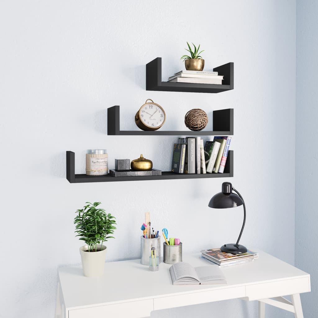 vidaXL Wall Shelves 3 Pcs, Floating Shelves, Display Shelves, Wall Mounted Shelves for Book DVD Photo Frame Trophy Display, Modern, Gray