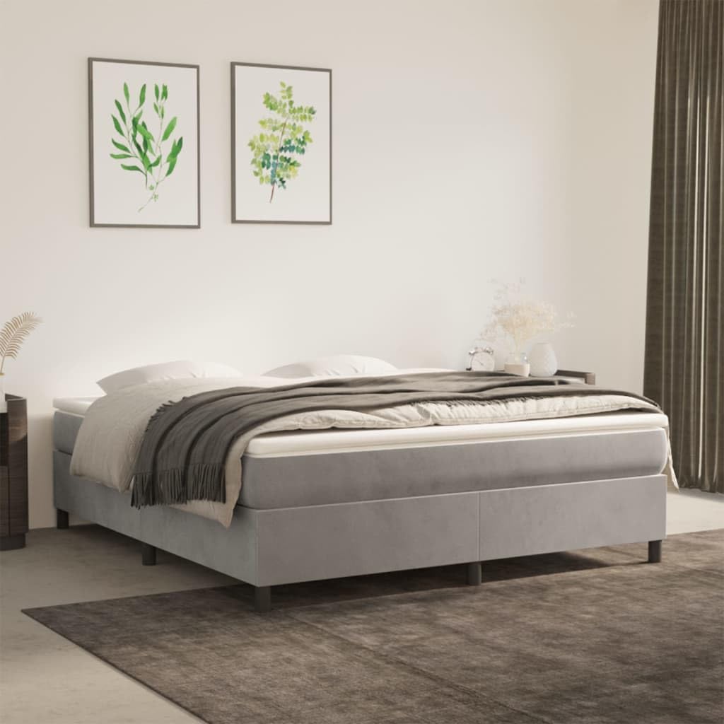 vidaXL Bed Frame, Double Platform Bed with Mattress, Mattress Foundation with Plywood Slats Support, Light Gray 72&quot;x83.9&quot; California King Velvet