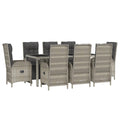 vidaXL 9-Piece Garden Lounge Set with Reclinable Chairs and Cushions - Gray Poly Rattan Dining Set with Steel Frame and Tempered Glass Tabletop