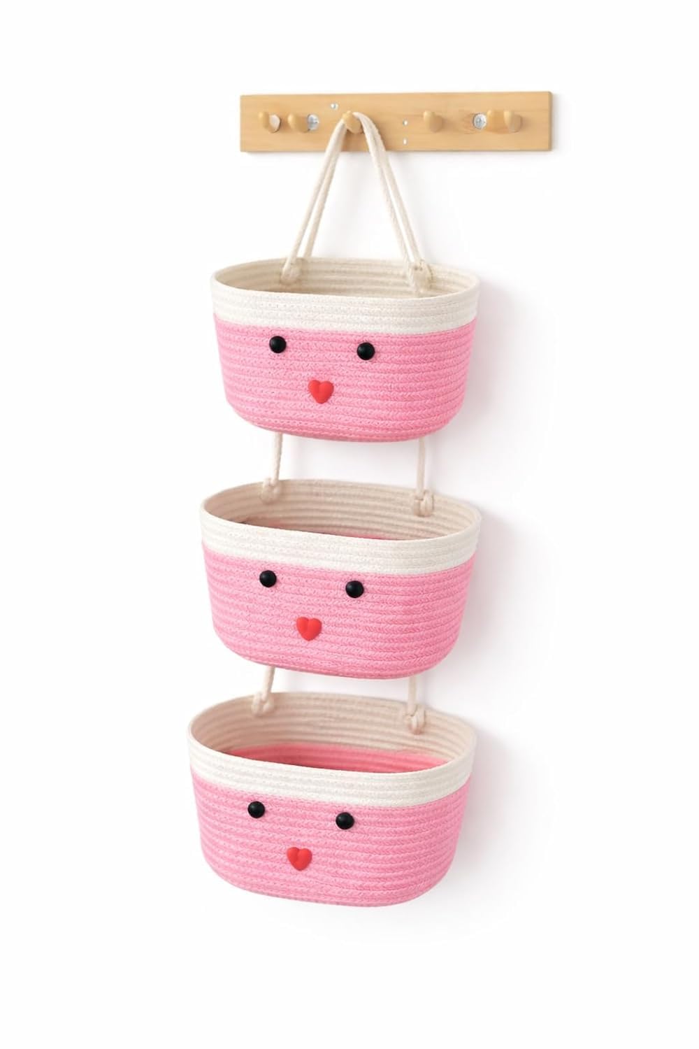 Royal Trend Handmade Hanging Cotton Rope Storage Basket Set For Kids Room & Nursery Wall Mounted Woven Organizer Clothes & Acces