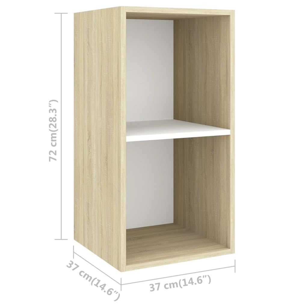 vidaXL Wall Mounted TV Stands - Set of 2, White and Sonoma Oak, Engineered Wood, Spacious Compartments, Easy to Clean