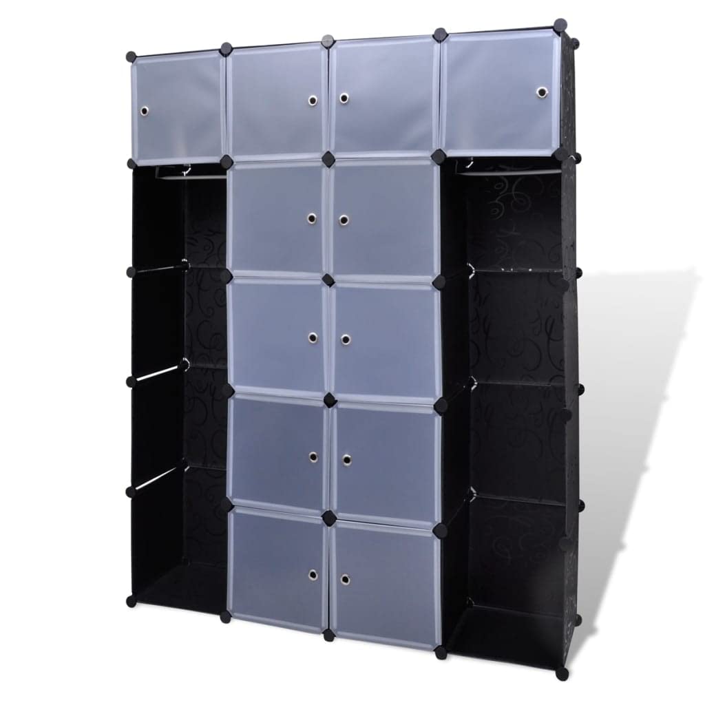 vidaXL Black and White Modular Wardrobe Cabinet with 14 Compartments, Easy Assembly, Modern Design, Plastic Material, Versatile Setup, with Safety Device