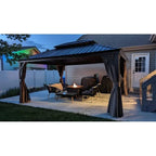 Kozyard Alexander Hardtop Aluminum Permanent Gazebo With A Mosquito Net And Privacy Sidewalls (Alexander 12'X16' (Brown)