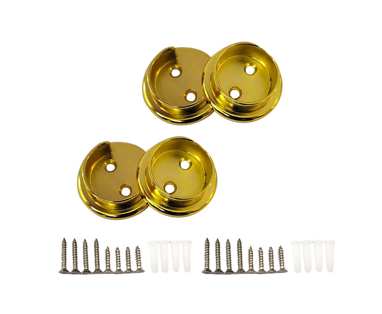 QCAA Heavy Duty Solid Metal Closet Rod Socket Set, 1-3/8  , Polish Brass, 2 Pair, Made In Taiwan