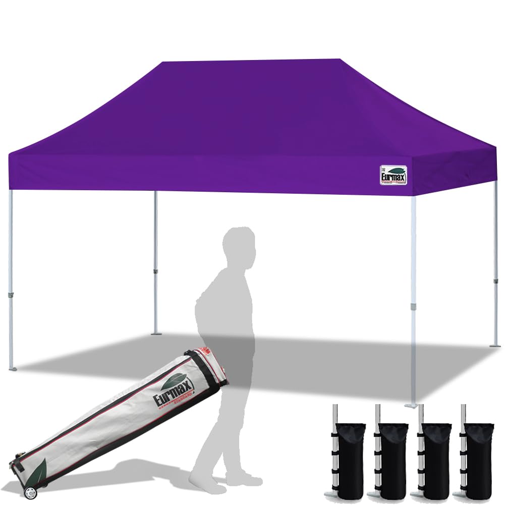 Eurmax Usa 10'X15' Pop Up Canopy Tent Commercial Instant Canopies With Heavy Duty Roller Bag,Bonus 4 Sand Weights Bags (Purple)
