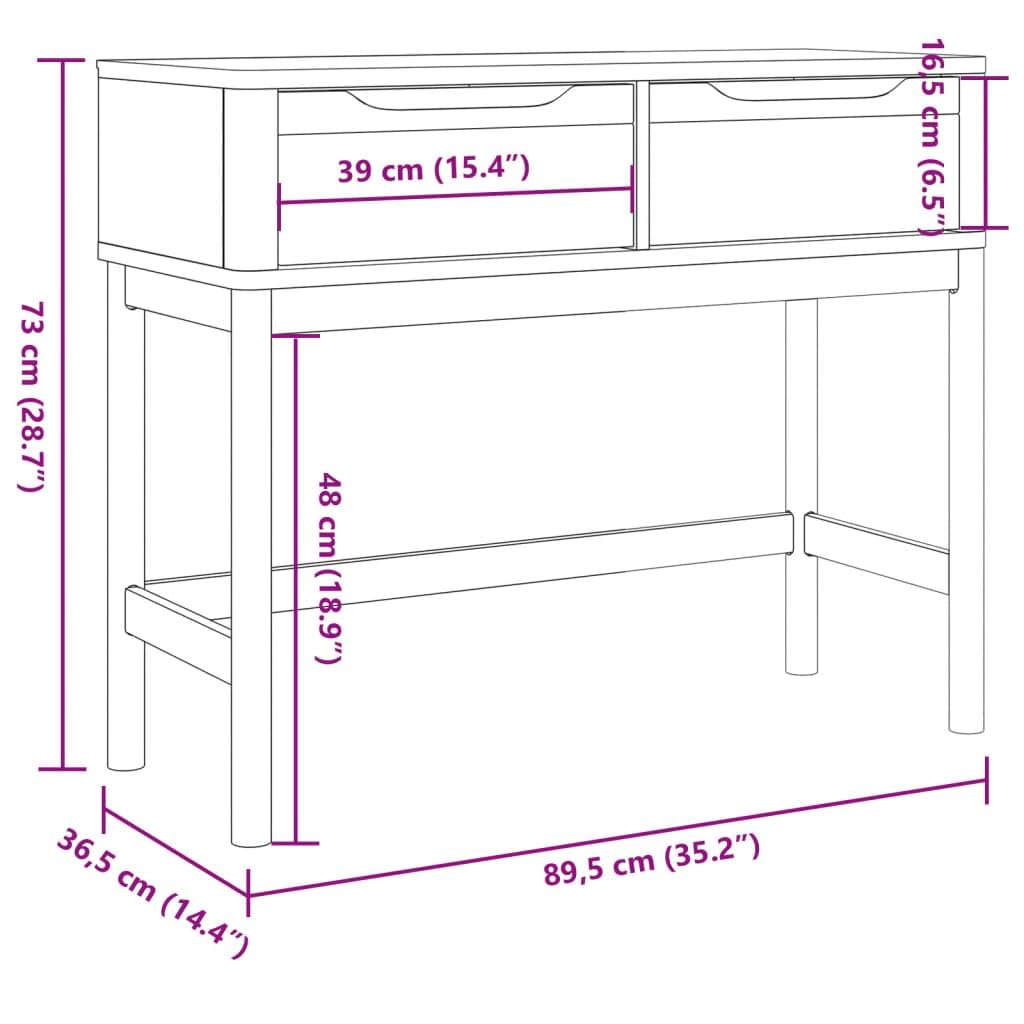 vidaXL Console Table Floro Gray - 35.2"x14.4"x28.7" - Solid Pine Wood, Engineered Wood, 2 Drawers - Rectangular Modern Sofa Table for Living Room, Office, Hall
