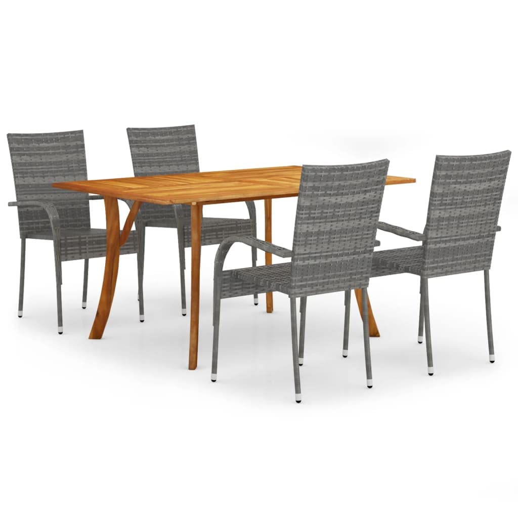 vidaXL 5-Piece Outdoor Dining Set with Acacia Wood Table and PE Rattan Chairs - Stylish and Durable Patio Furniture Set in Gray