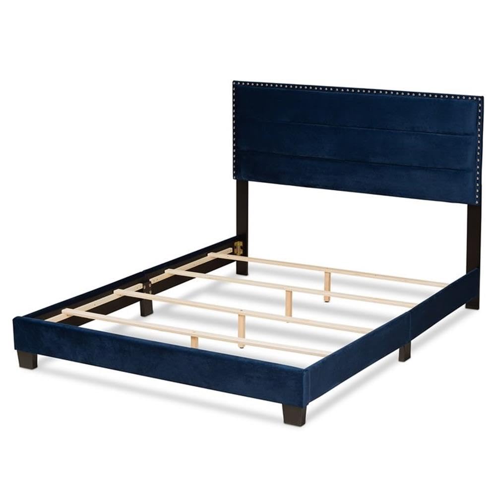 Baxton Studio Tamira Modern and Contemporary Glam Navy Blue Velvet Fabric Upholstered Queen Size Panel Bed