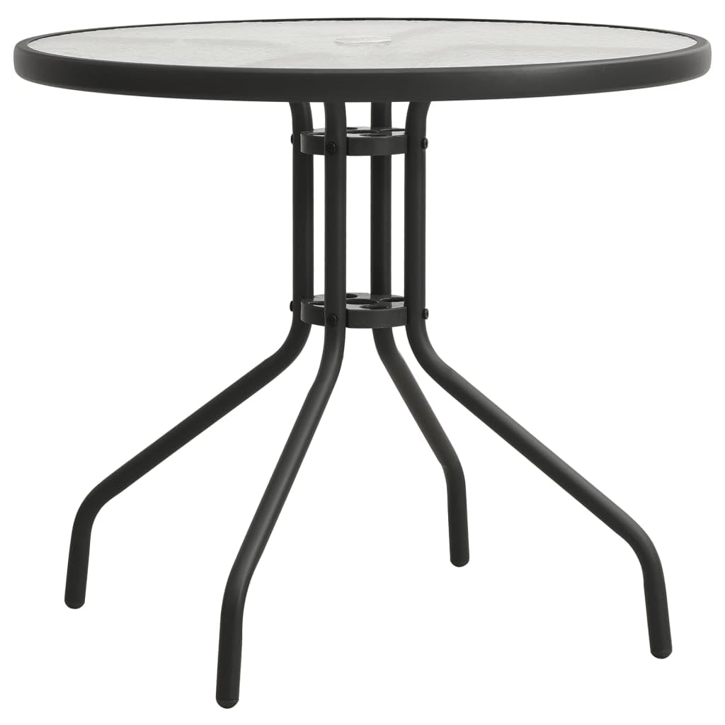 vidaXL Modern Bistro Table - Anthracite Outdoor Table with Tempered Glass Top and Steel Frame - Perfect for Patio, Garden, Balcony - Diameter 31.5&quot; & Height 28&quot;