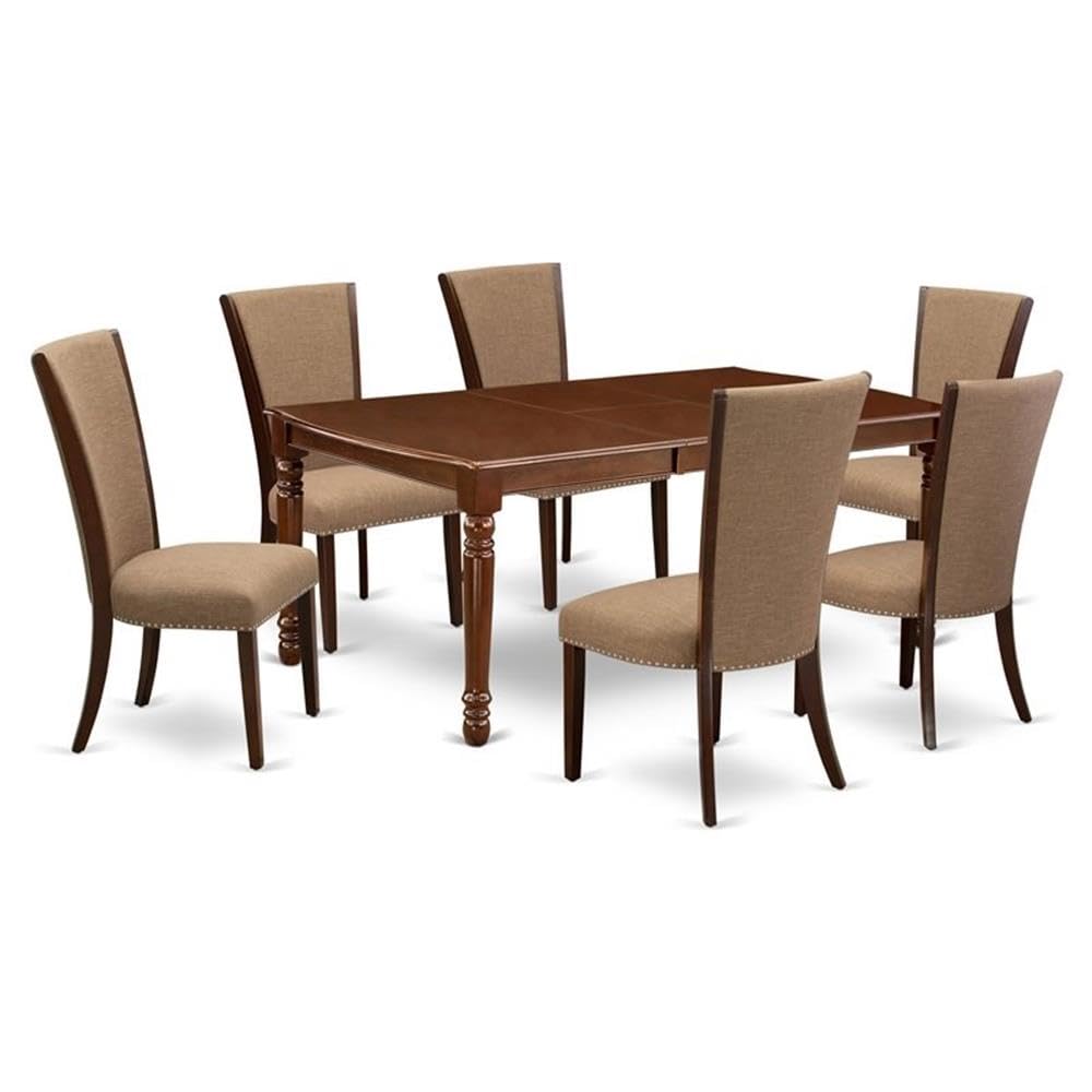 East West Furniture Dove7-Mah-47 7 Piece Dining Table Set Consist Of A Rectangle Butterfly Leaf Kitchen Table And 6 Light Sable Linen Fabric Parsons Chairs, 42X78 Inch, Mahogany
