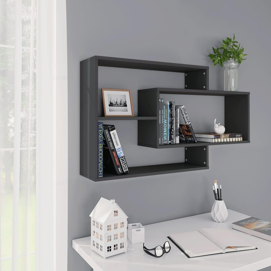 vidaXL Wall Shelves Bedroom Hallway Living Room Office Indoor Hanging Display Storage Wall Side Cabinet Furniture Gray Engineered Wood