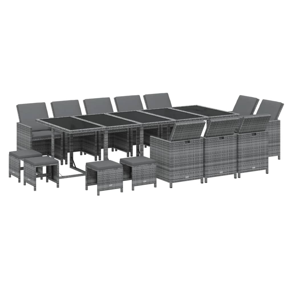 vidaXL Patio Dining Set 15 Piece with Cushions Garden Outdoor Lawn Yard Terrace Balcony Table and Chair Seat Seating Furniture Poly Rattan Gray