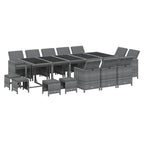 vidaXL Patio Dining Set 15 Piece with Cushions Garden Outdoor Lawn Yard Terrace Balcony Table and Chair Seat Seating Furniture Poly Rattan Gray