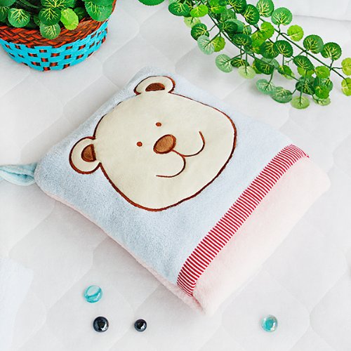 [Blue Bear] Fleece Throw Blanket Pillow Cushion/Travel Pillow Blanket (28.3 by 35.1 inches)
