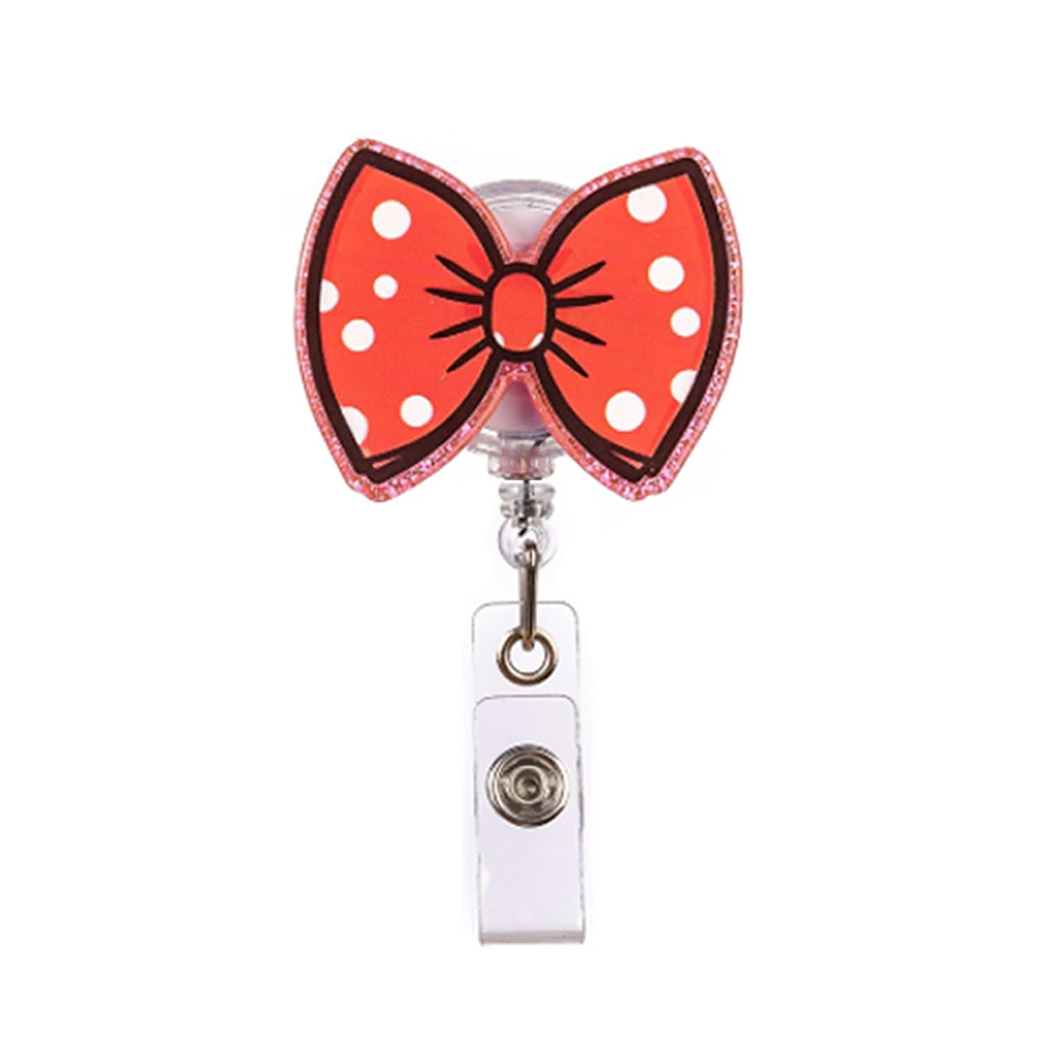 Valentine'S Daybadge Reels Red Bow Id Badge Reels Retractable White Dot Designs Nurse Badge Reel, Badge Holder Retractable Clip,
