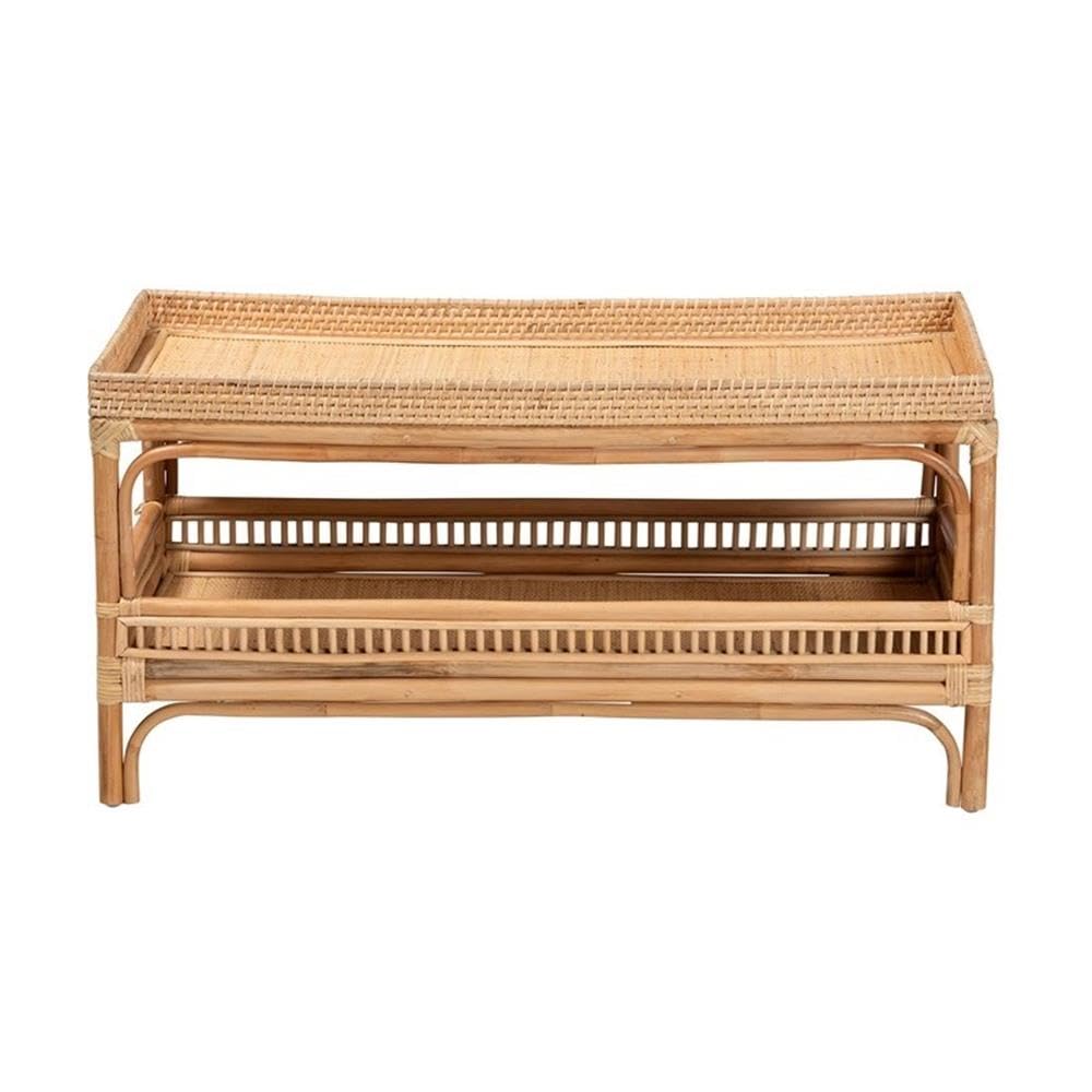 bali & pari Modern Bohemian Rattan Coffee Table - Brown Natural Finish, Stylish Design for Living Room and Lounge