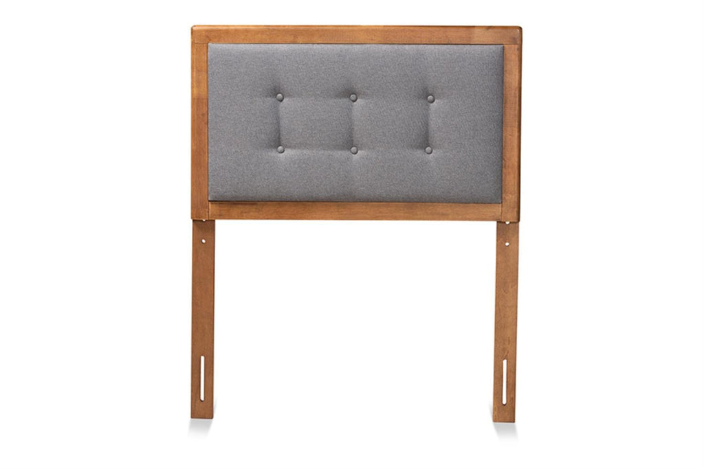 Baxton Studio Sarine Mid-Century Modern Dark Grey Fabric Upholstered and Walnut Brown Finished Wood Twin Size Headboard