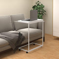 vidaXL C-Shaped Side Table- Mobile White Engineered Wood Top with a Sturdy Iron Frame- Slim Bed-Side Nightstand, Perfect for The Living Room and Bedroom.