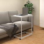 vidaXL C-Shaped Side Table- Mobile White Engineered Wood Top with a Sturdy Iron Frame- Slim Bed-Side Nightstand, Perfect for The Living Room and Bedroom.