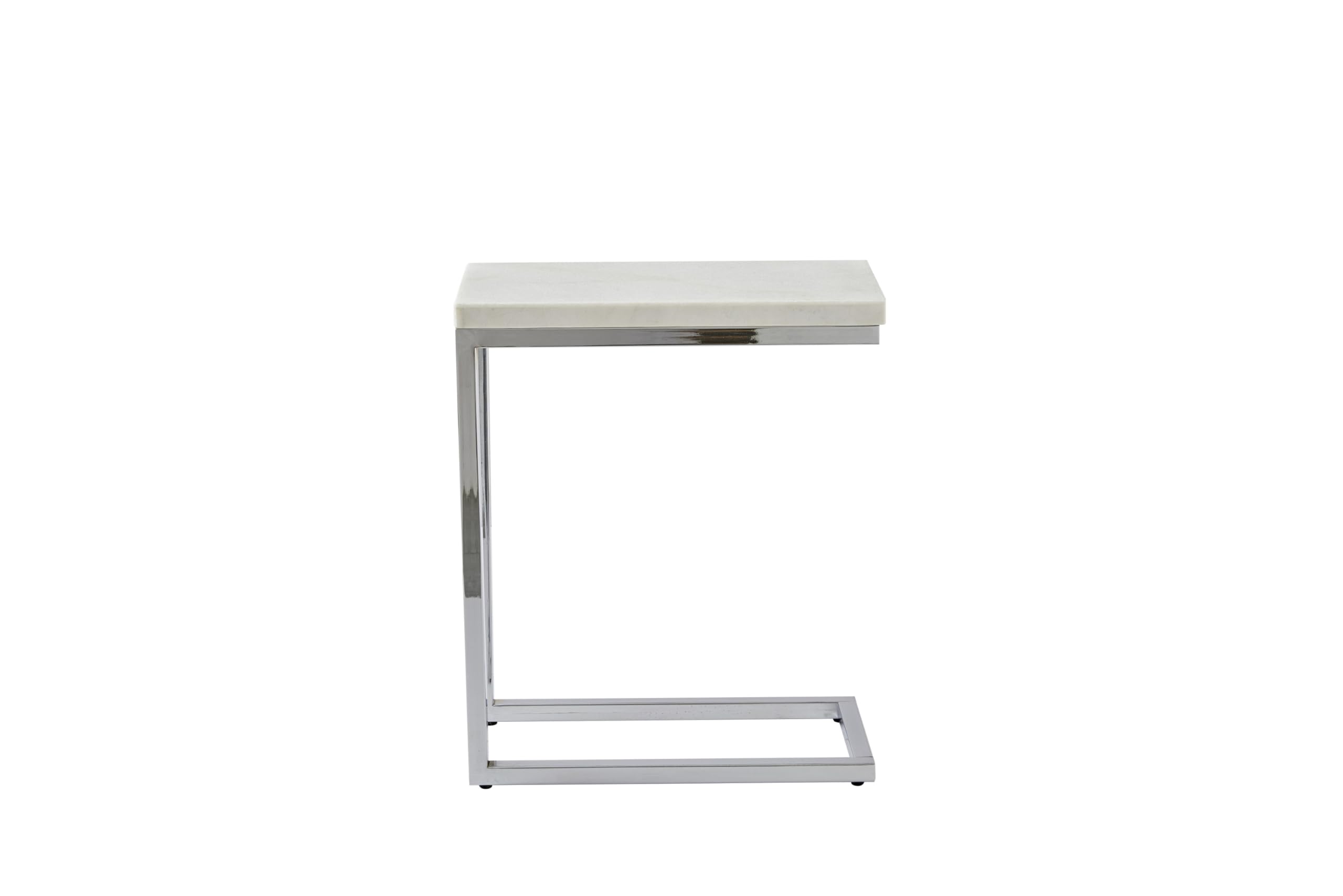 Steve Silver Co Echo Chairside Modern Marble End Sparkling Contemporary Style Table, Living Room, Office, Small Side Table For Couch, Bedside, Metal Base, 20' L X 10' W X 24' H, White, Chrome