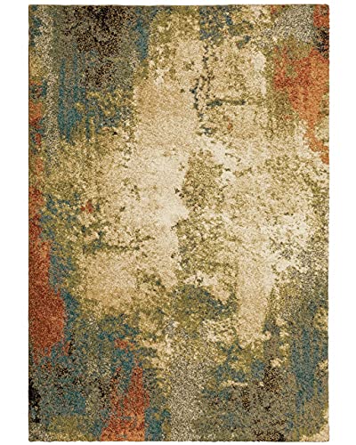 HomeRoots Polypropylene 5' x 8' Beige Blue Machine Woven Abstract Indoor Area Rug